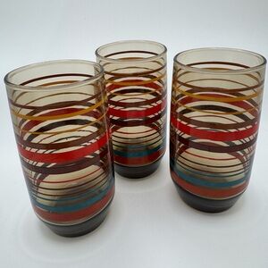 Vintage Mid Century Stripped Smoke Glass Tumbler Set of 3 Excellent Condition